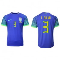 Camiseta Brasil Thiago Silva #3 Segunda Equipación Replica Mundial 2022 mangas cortas